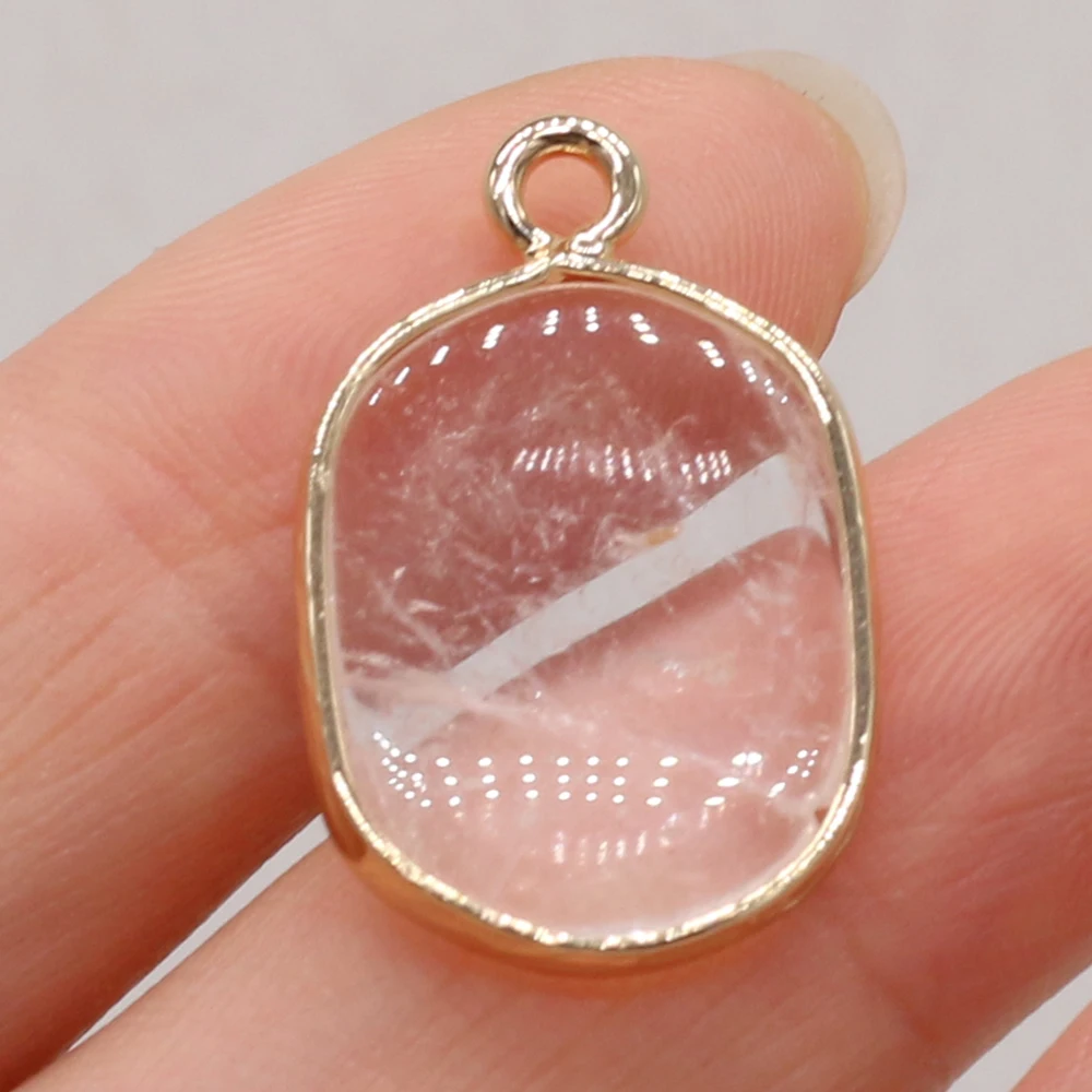 

Natural Stone Gem Clear Quartz Oval Gilt Pendant Handmade Crafts DIY Necklace Earrings Jewelry Accessories Gift Making 16x25mm
