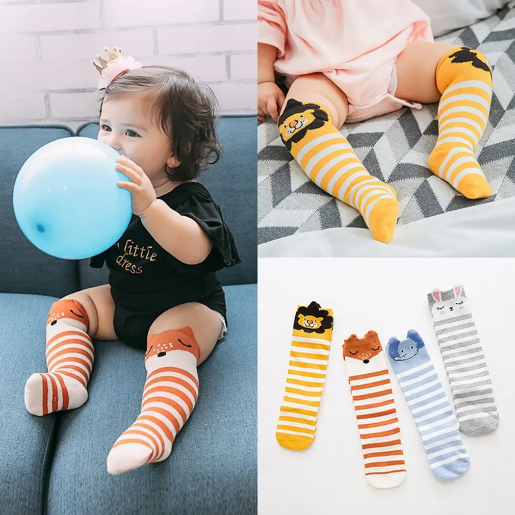 

1 Pair Cartoon Fox Rabbit Kids baby Socks Knee Girl Boy Baby Toddler Socks Animal infant Soft Cotton Striped Long Socks 0-3Y New