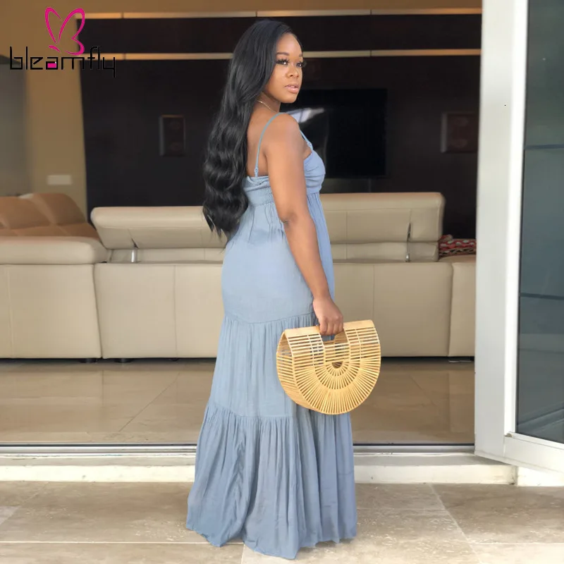 2019 женское летнее Пляжное Платье макси с бретельками и завязками длинное