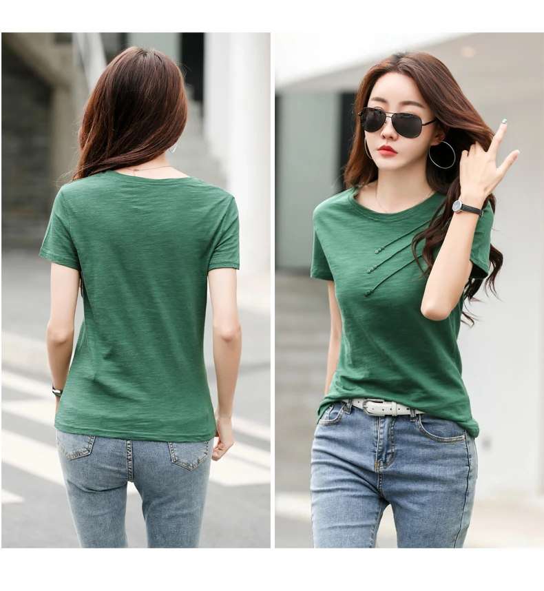 

Houthion Women's Oversized T-shirt Crop Top Solid Tees New Short Sleeve Tops Loose Plus Size Lady T Shirt O-neck Tshirt Cotton