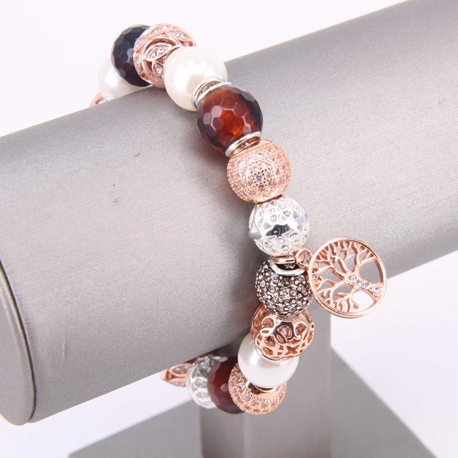 Томас Стиль розовое золотое солнце ожерелье из жемчуга и оливковый браслет с