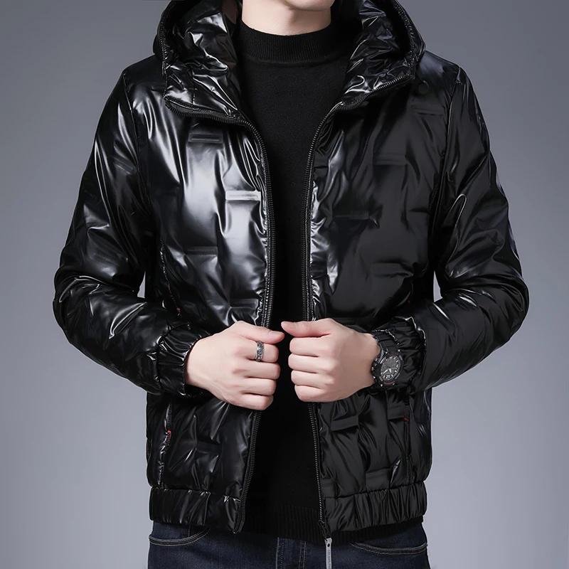 

Winter Hooded Down Jacket for Men's Korean Fashion Glossy Duck Down Jackets Casual Social Outdoor Coats Streetwear Male Parkas