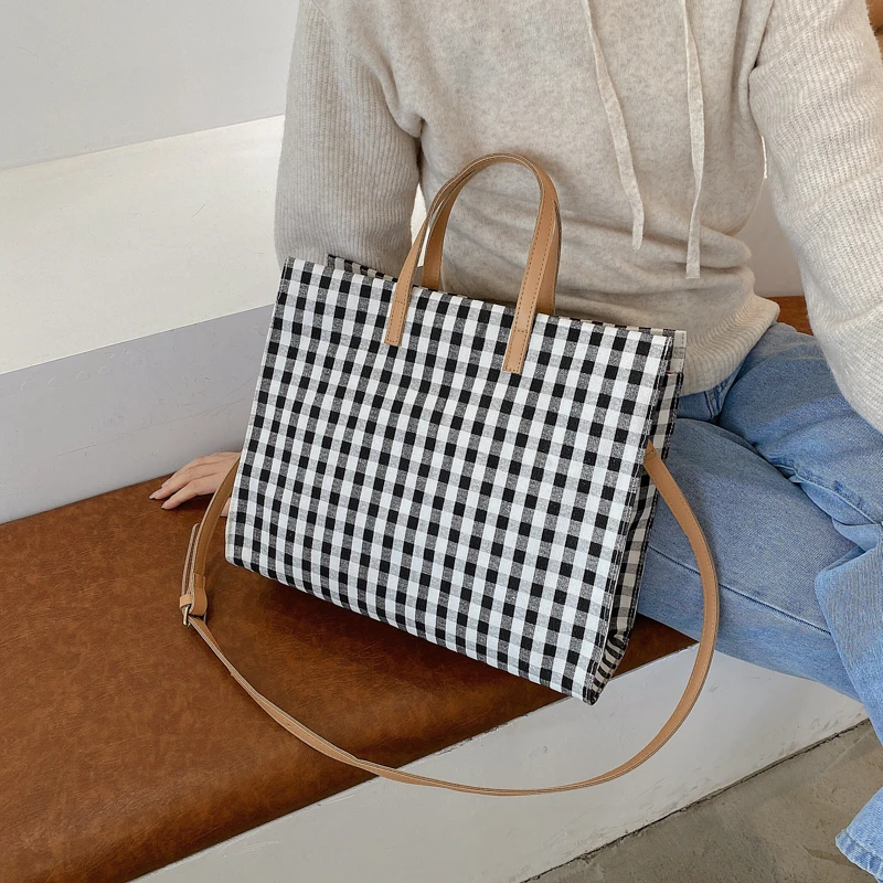 

Fashion Women Handbags Luxury Pu Leather Plaid Big Tote Bag Ladies Shoulder Bags For Women 2021 New Roomy Handbag