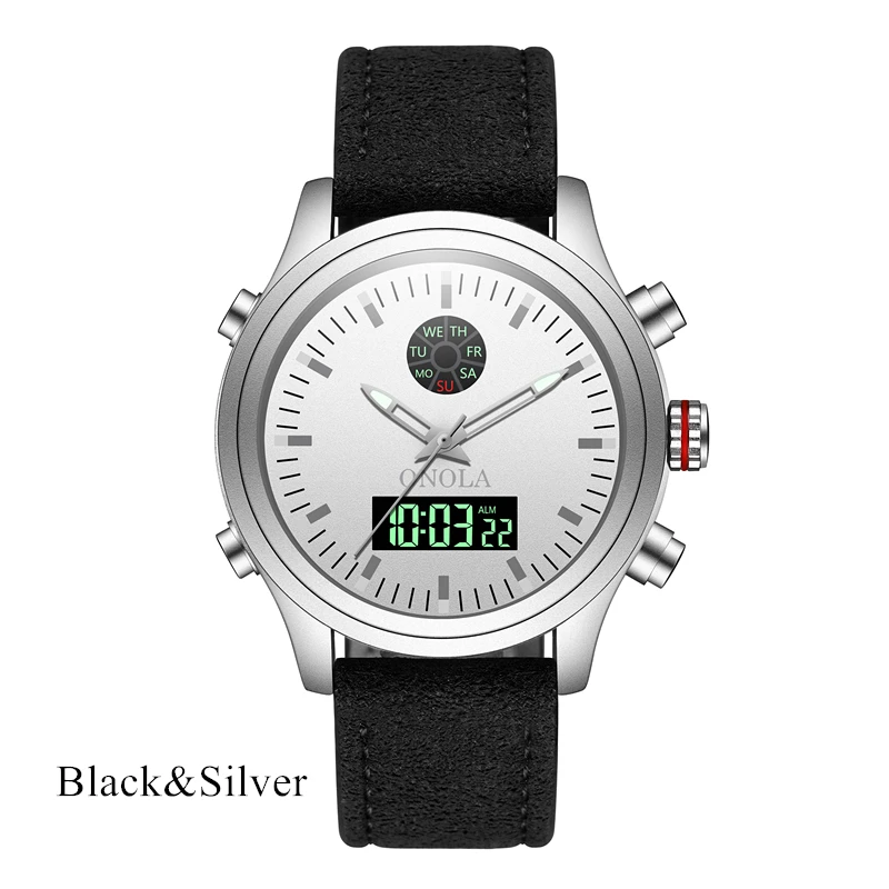 black silver ONOLA брендовые высококачественные прочные мужские спортивные военные часы, мужские наручные часы с двойным дисплеем со светодиодной подсветкой, Цифровые мужские часы s - Цвет: black silver