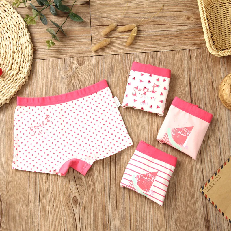 Ropa interior de algod&oacute;n puro para ni&ntilde;os, rosa encantador b&oacute;xer de punto, pantalones cortos a rayas para adolescentes, calzoncillos transpirables, 4 unids/lote-1