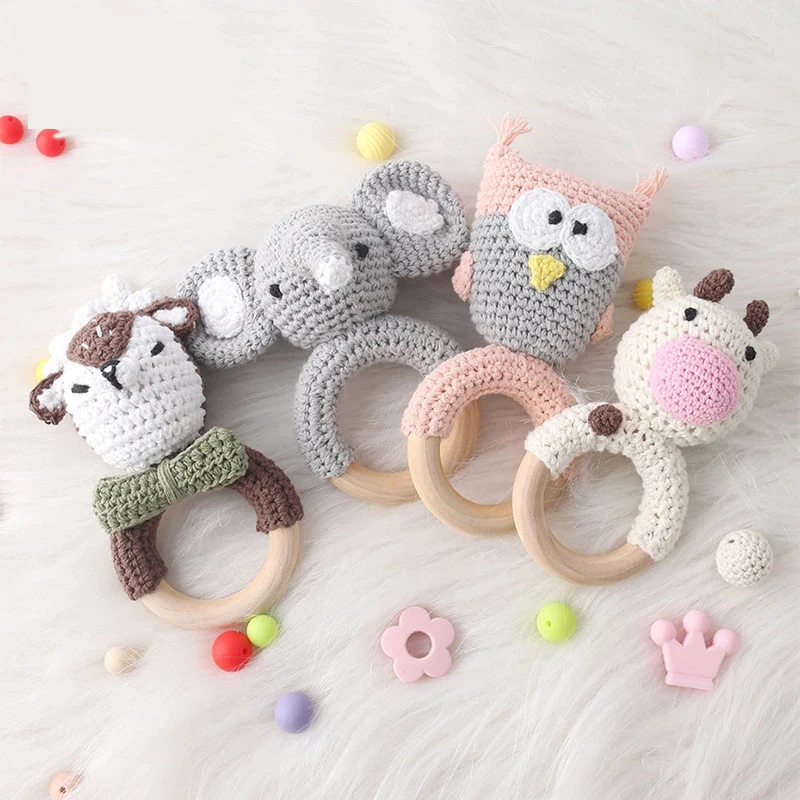 

1Pc Wooden Baby Teether Crochet Elephant Rattle Toy BPA Free Wood Rodent Rattle Baby Mobile Gym Newborn Stroller Educational Toy