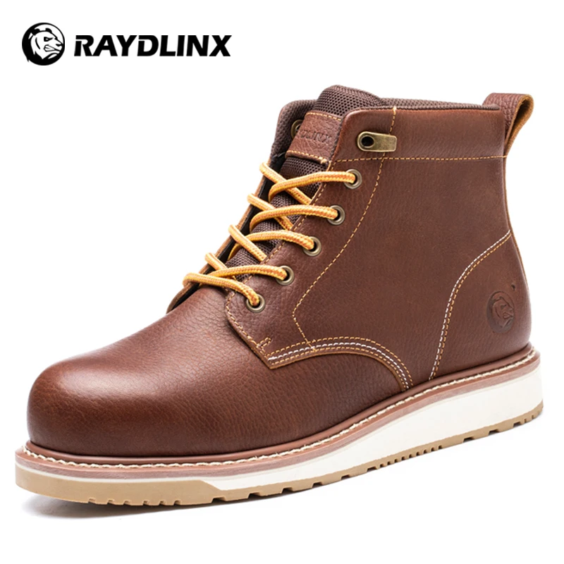 

RAYDLINX Steel Toe Industrial Construction Leather Boot Protective Oil Resistant Men's Shoes Safety Work Boots Steel Midsole Ant