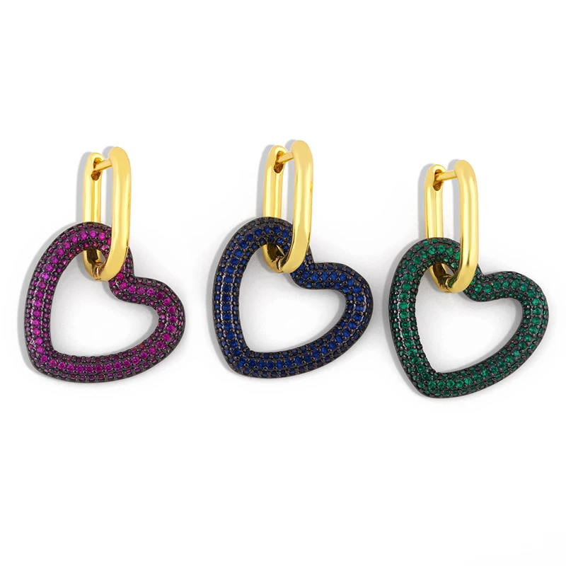 

New multiple colour popular Small Heart Hoop Earrings for Women Cross Cubic Zircon Heart Crystal Rectangle Hoop Earrings erh-a06