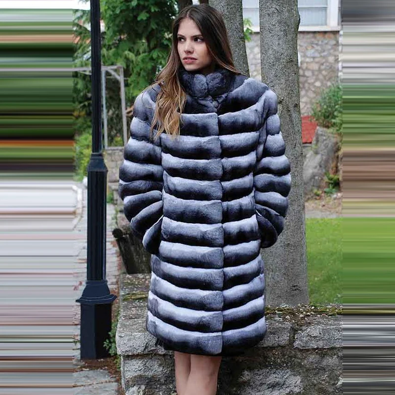 

Winter Real Fur Coats For Women Whole Skin Genuine Rex Rabbit Fur Coat Chinchilla Color Natural Woman Fur Jackets High Quality