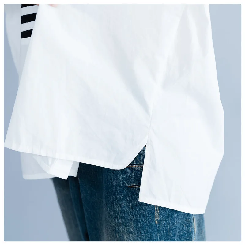 #2831 Весенняя белая длинная рубашка женская хлопковая с длинными рукавами в