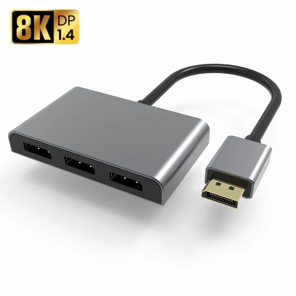 

DisplayPort v1.4 на 3x DisplayPort MST Hub с микро-питанием 8K/4K @ 60Hz алюминиевый сплав аудио и видео конвертер DP 1,4 адаптер