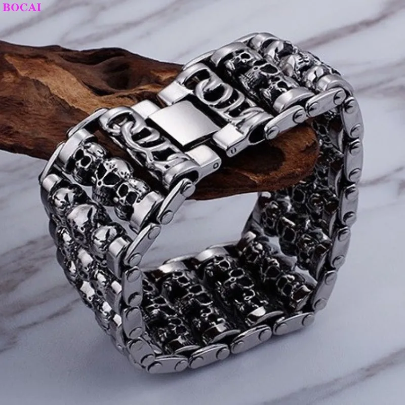 

BOCAI 100% 316l Titanium Steel Bracelet Origimal Design Fashion Punk Classic Skull Men's Hand Chain Domineering Punk Bangle