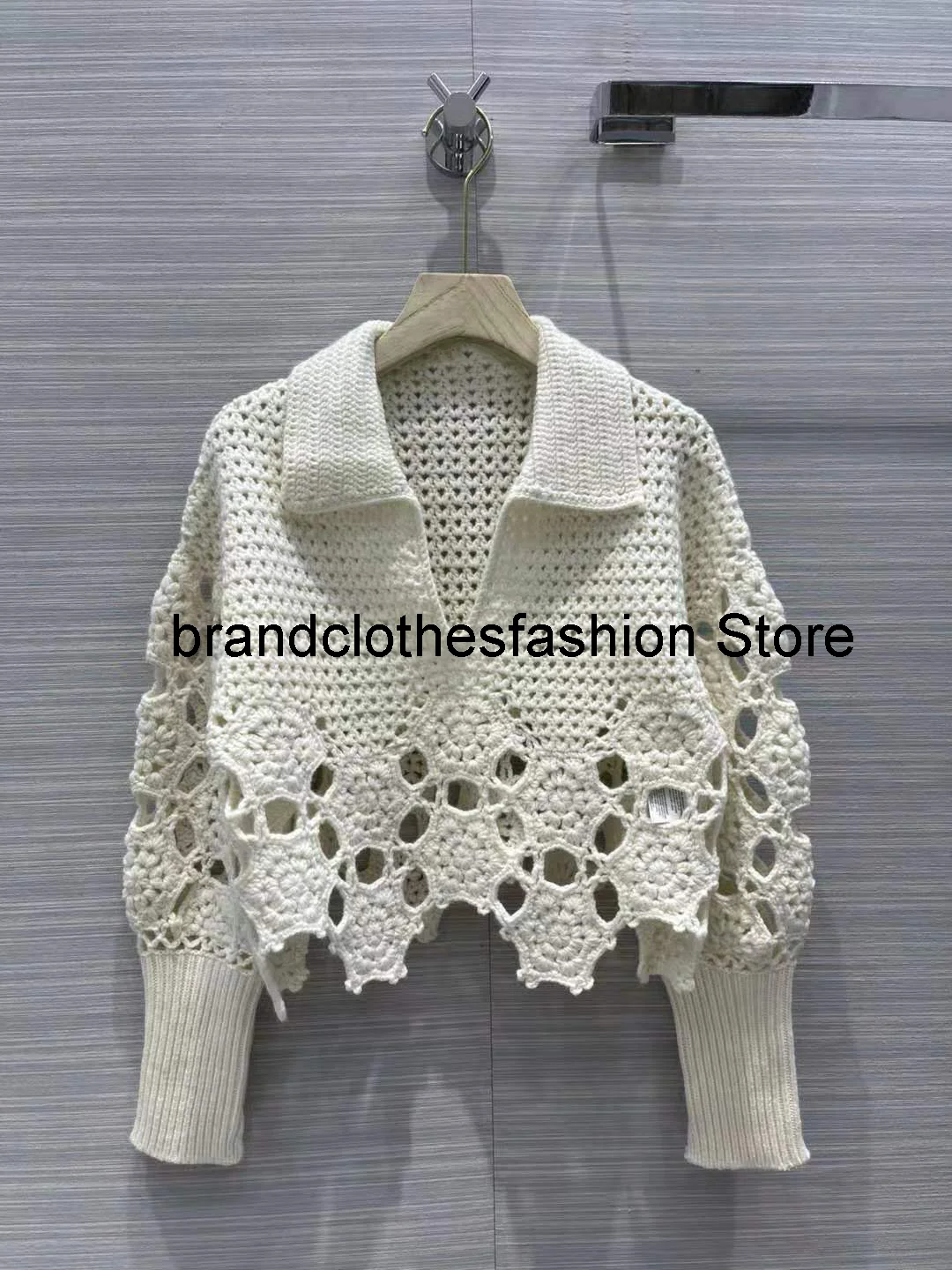 

2021 Autumn Turn-down Collar Cashmere Sweater Women's High Quality Knitted Hollow Pullover Sweaters