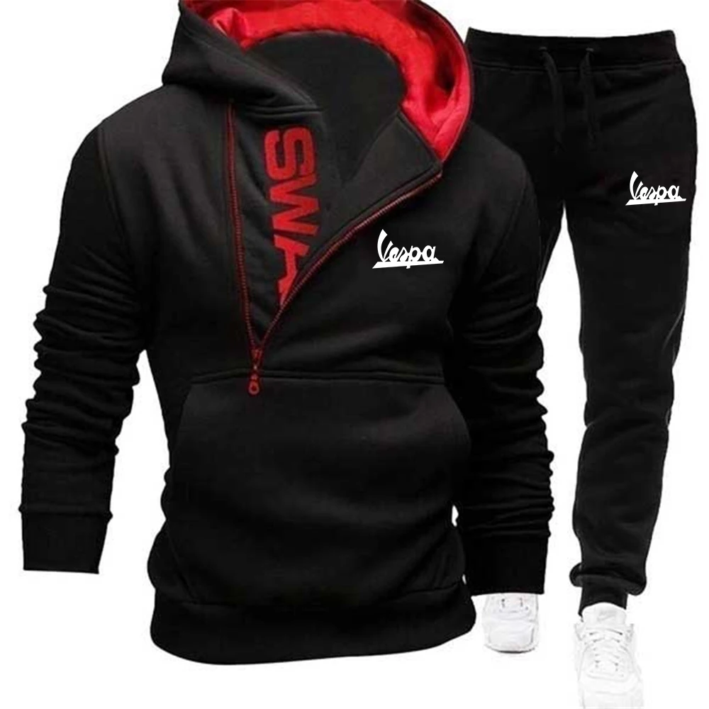 

New Vespa Electric Car Printing Fashion Men's Suit Diagonal Zipper Hooded Jacket Spring Autumn All-Match Plus Velvet Jacket