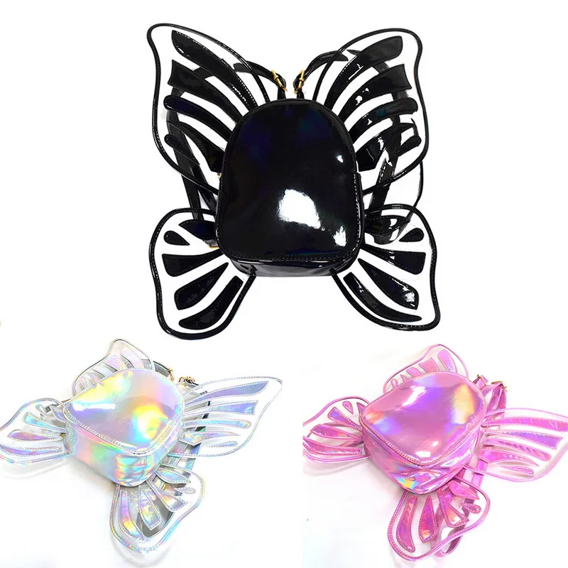 Dispulent рюкзак для девочек голографический лазер бабочка крыло Мини рюкзаки Радуга