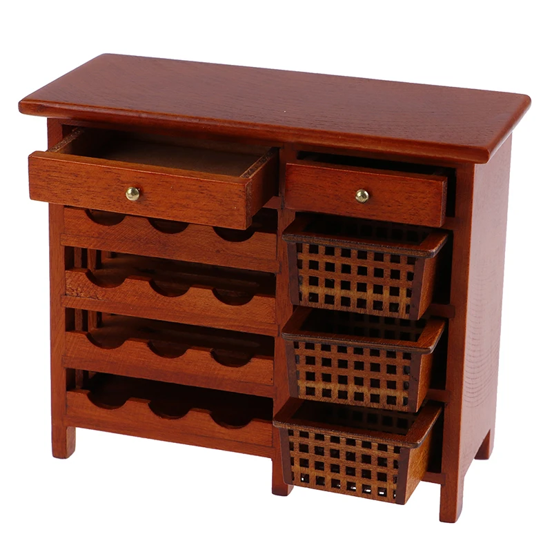 

1pc 1:12 Simulation Model Mini Mahogany Wine Cabinetfurniture Display Kitchen Wooden Box Miniature Dollhouse Kitchen Accessories