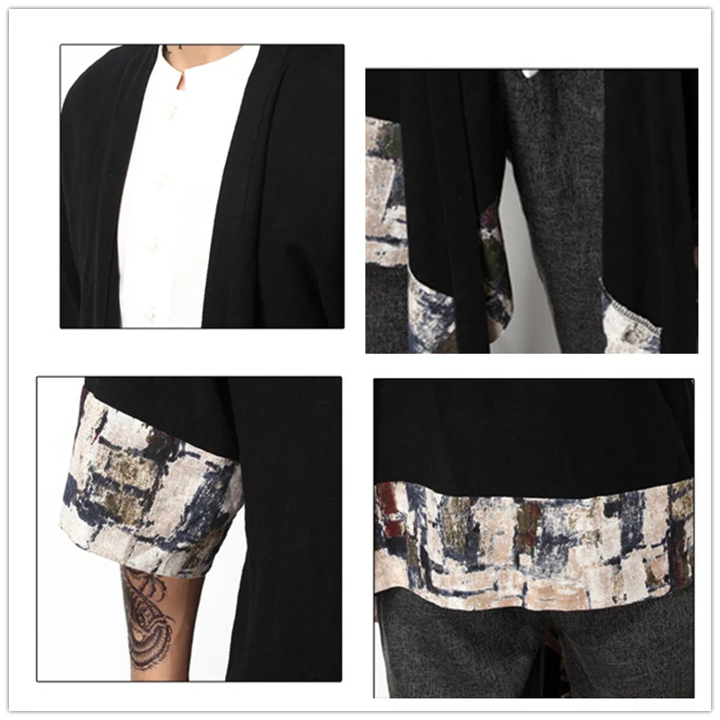 JDDTON весеннее мужское льняное кимоно модный Свободный длинный кардиган верхняя