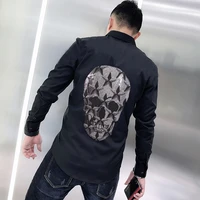 high quality rhinestone spring new mens t shirt lapel style long sleeve business youth simple tops popular