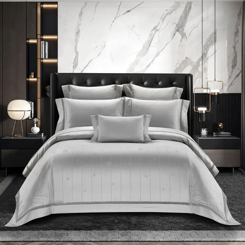 

4Pcs Grey/Dusty Pink Vertical Stripes Duvet Cover set 1000TC Luxury Egyptian Cotton Soft Bedding sets Bed Sheet Pillowcases