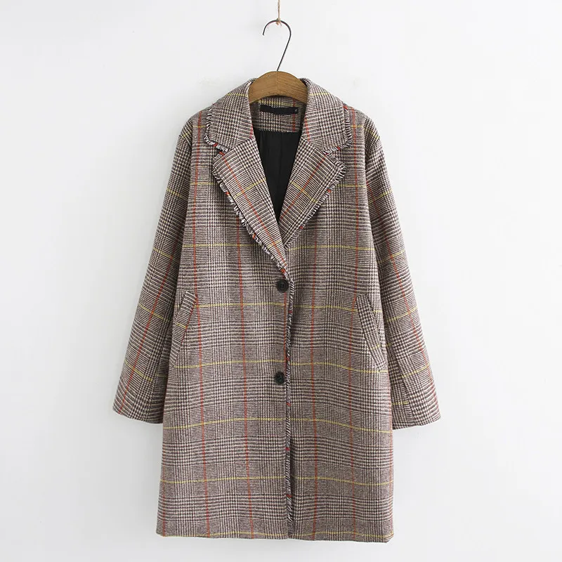 

Женский клетчатый Блейзер, новая весенне-осенняя куртка, пальто размера плюс, Размер 4XL, пальто средней длины, женская одежда, ветровки J221