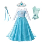 Костюм Эльзы, детское Сетчатое платье с длинным рукавом, с кристаллами