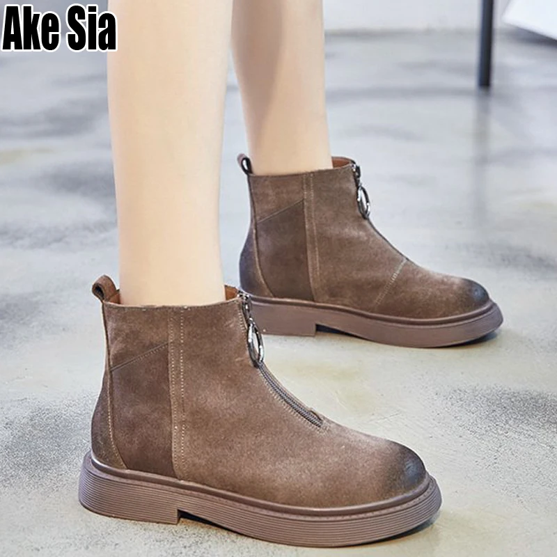 Лидер продаж зимние женские Модные Ботинки martin ботильоны на не сужающемся книзу