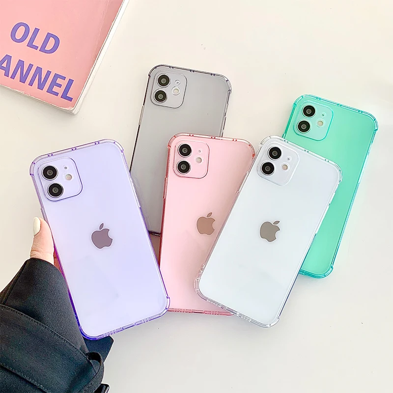 

Candy Color Transparent Silicone Case For iPhone 13 Pro Max 12 Mini 11 X XR XS 7 8 Plus SE 2020 Fashion Camera Protection Shell