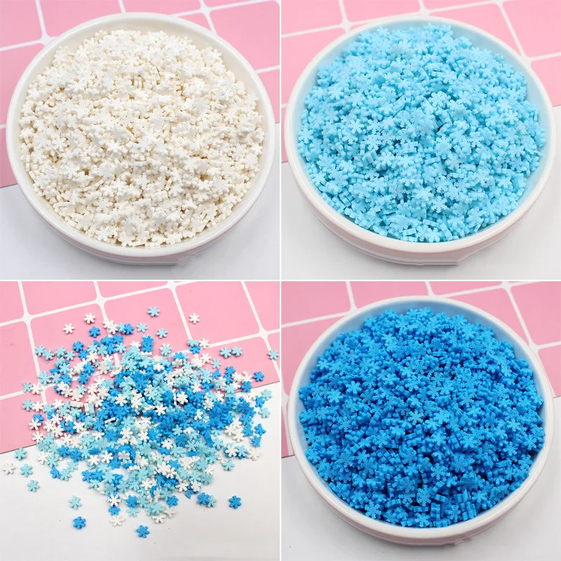 50 г/лот Снежинка Fimo Полимерная Горячая глина разбрызгивает Красочные для рукоделия пластиковые klei крошечные милые слизи частицы грязи синий белый снег