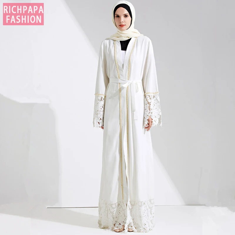 Женское длинное кружевное платье с бисером кафтан абайя Дубай мусульманское