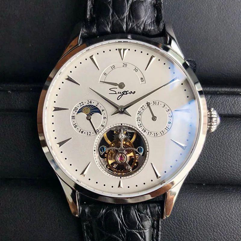 Топ Бизнес Для мужчин Tourbillon часы мужской календарь фазы Луны ST8007 механические с