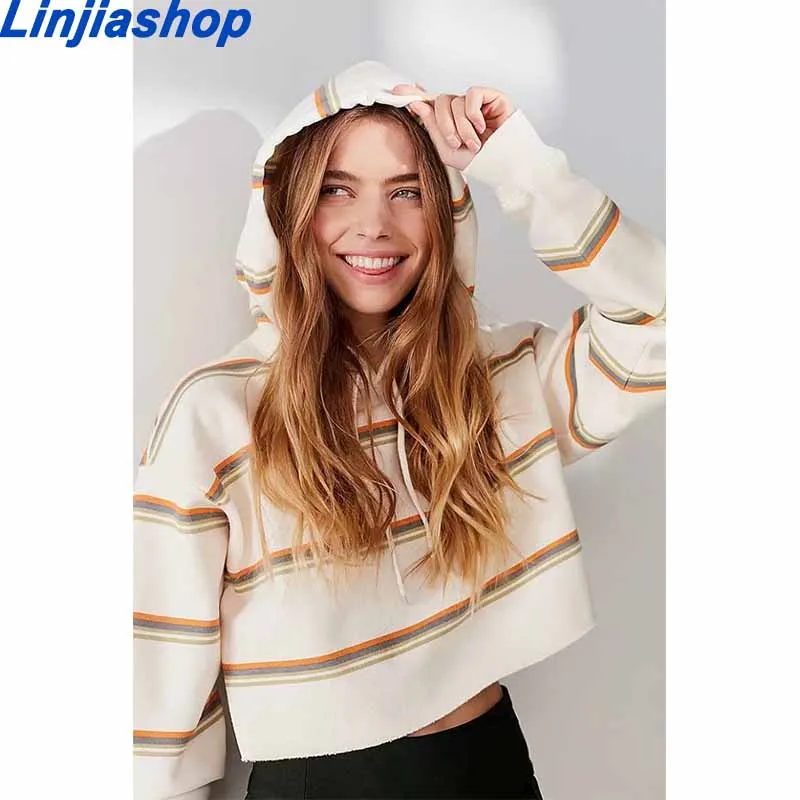 

Striped Sweatshirts Women 2021 New Spring Autumn Casual Korean Tops Loose Lazy Style Girlfriends Woman Sweatshirts Pullover