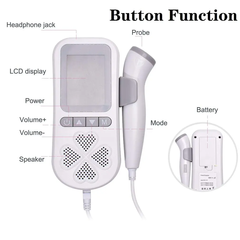 Medidor de frecuencia card&iacute;aca Fetal para mujeres embarazadas, dispositivo Doppler recargable, f&aacute;cil de leer, sin radiaci&oacute;n, Modos duales-3