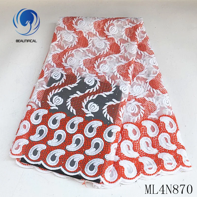 

BEAUTIFICAL French lace fabrics Wholesale nigerian lace embroidery stones for women 5yards net lace fabric ML4N870