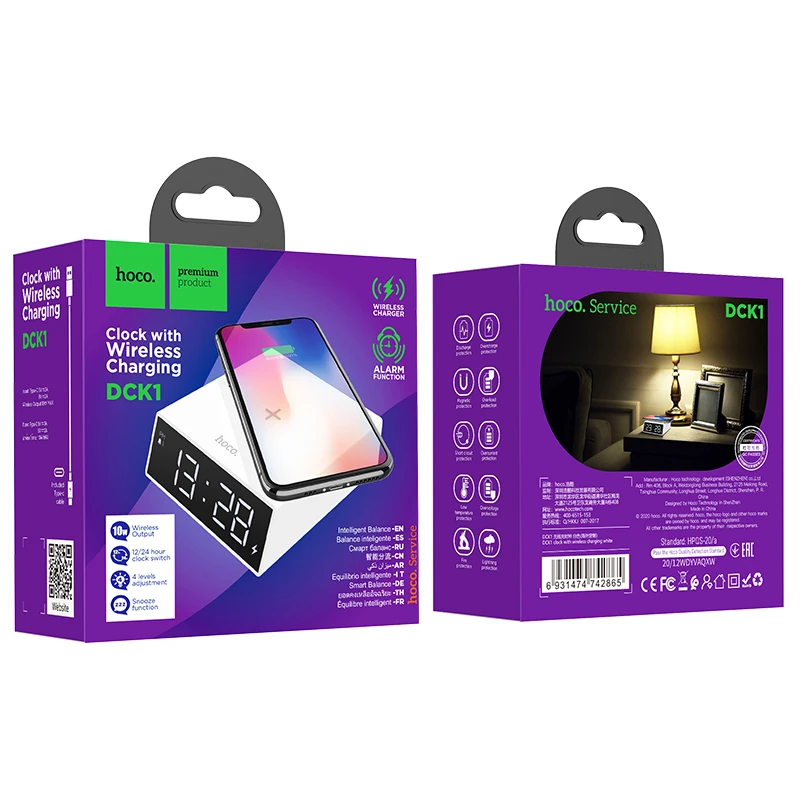 

HOCO LED Desktop Alarm Clock Wireless Charger For iPhone 11 12 Pro Max Phone Charging Dock Station Snooze Timable Alarm Clock