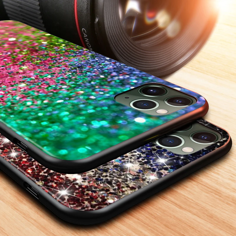 

Glitter Sand Stone for Apple iPhone 12 Mini 11 XS Pro Max X XR 8 7 6 6S Plus SE 5 5S 2020 Black Phone Case