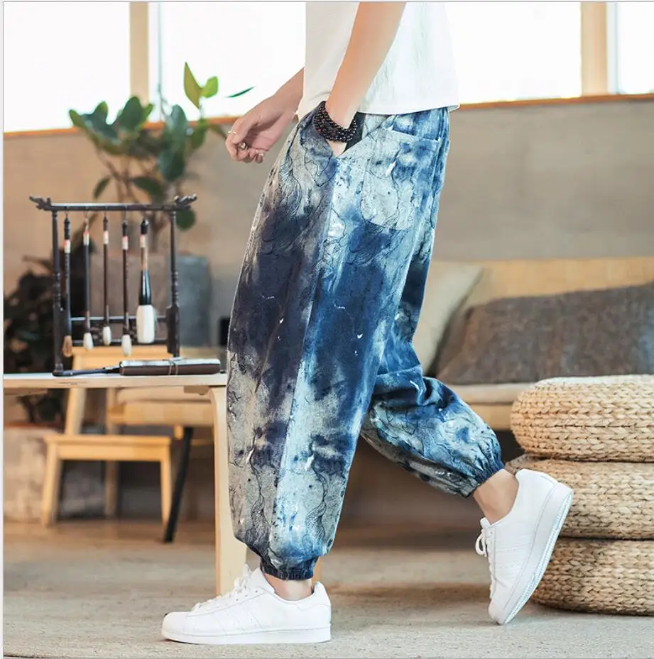 Мужские шаровары 8 цветов джоггеры с принтом брюки завязкой и вырезом мужские 2020