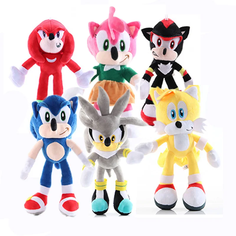 6 unids/lote 28cm mu&ntilde;eco de peluche Sonic juguetes sombra mu&ntilde;eco de peluche Sonic, mu&ntilde;eca de peluche de juguete de puercoesp&iacute;n dormitorio Casa decor ni&ntilde;os regalos-0