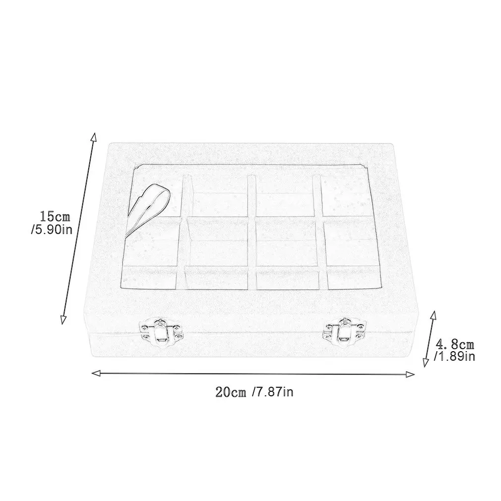 

With Transparent Glass Lid 12 Grid Jewelry Tray Showcase Display Storage Box Earrings Rings Organizer