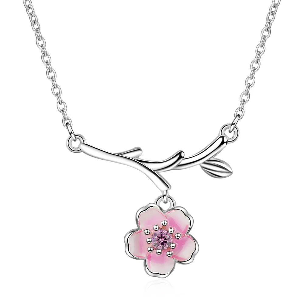 

Cherry Blossom Necklace Short Clavicle Chain Pendant Pink Jewelry Necklace Pendant Necklace for Women Dainty Gifts Necklaces