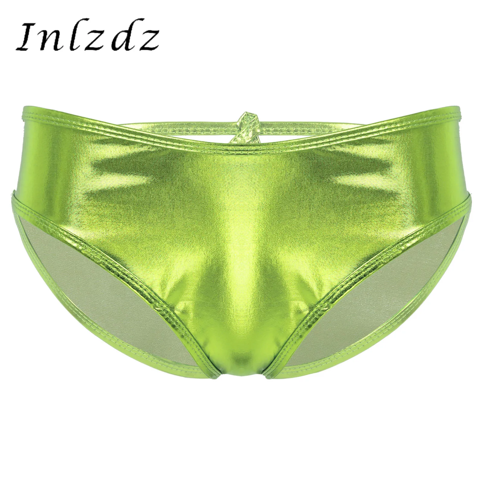 

Womens Lingerie Pole Dance Briefs Metallic High Waist Shiny Hollow Out Back Panties Nightclub Dance Rave Stage Show Bottoms