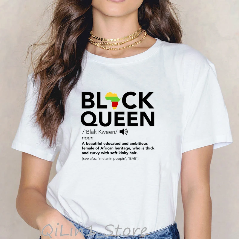 Фото Черная Женская футболка Power Africa Queen для девушек, графические футболки, Женская Эстетическая одежда, футболки, мэненин поппин, женская футбол... №3