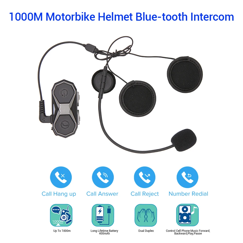 Беспроводная мотоциклетная гарнитура с синим зубом дальность 1000 м для шлема