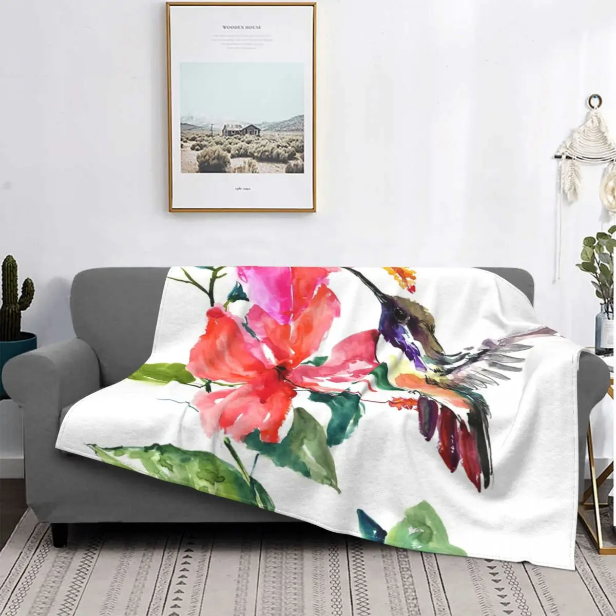 

Hummingbird And Hibiscus Flowers Blanket Bedspread Bed Plaid Cover Sofa Cover Thermal Blanket Blankets For Baby