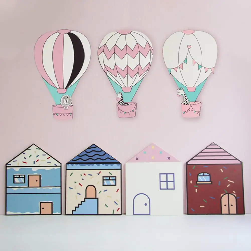 

Lovely Wall Stickers Removable 3D Wood House Hot Air Balloon Crafts Wall Decor for Home Children Bedroom Living Room
