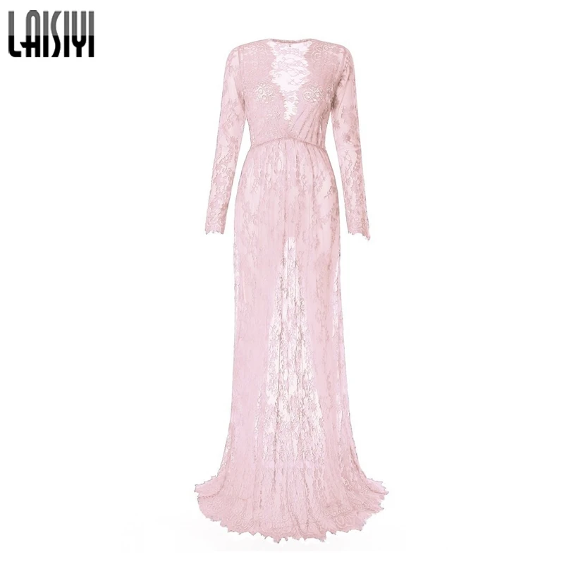 Сексуальное женское платье LAISIYI Осеннее черно белое кружевное длиной до пола с
