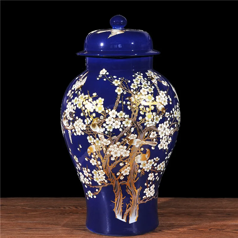 Китайская винтажная керамическая баночка с крышкой большая красная дизайном