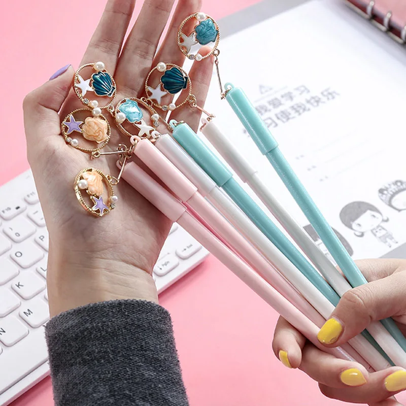 1 шт. Kawaii Морская звезда Гелевые Ручки Симпатичные Shell подвеска Pens нейтральные