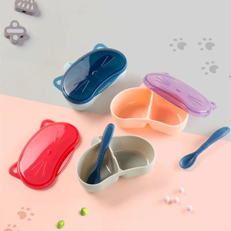 

Portable Snack Bowl, Light Food Bowl with Spoon Set，BPA Free, Cute Kitty Design