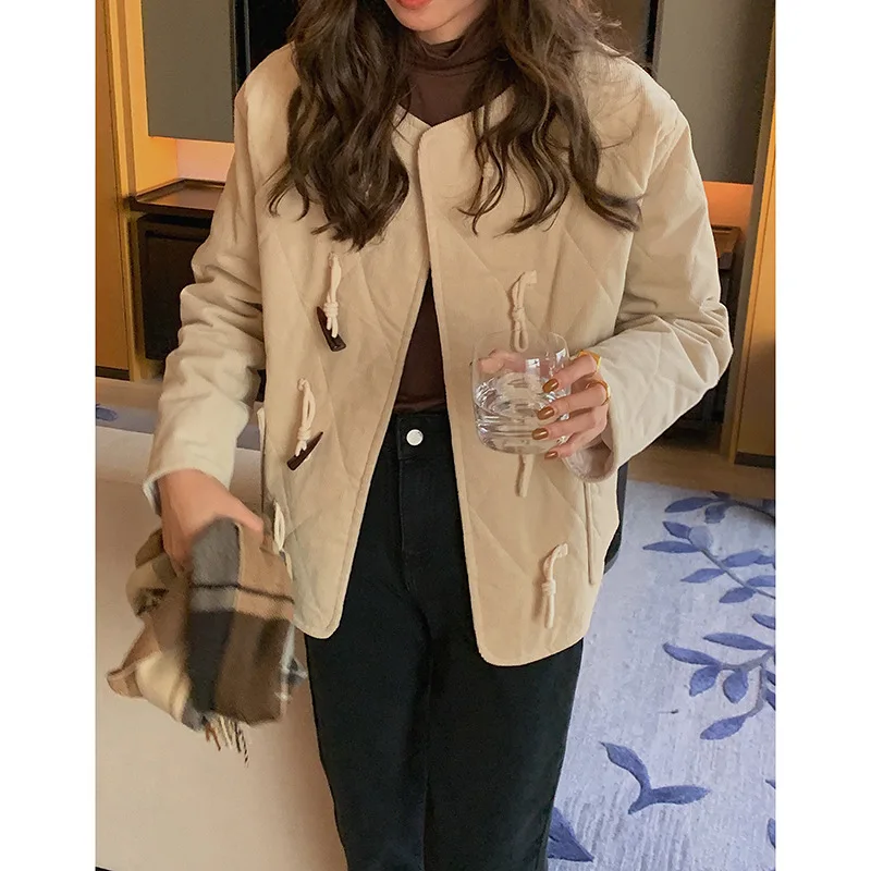 

2021 New Korean Casual Loose Loose Thin Coat Thickened Women's Autumn and Winter Fashion Tops Women's Rhombic Cotton Jacket