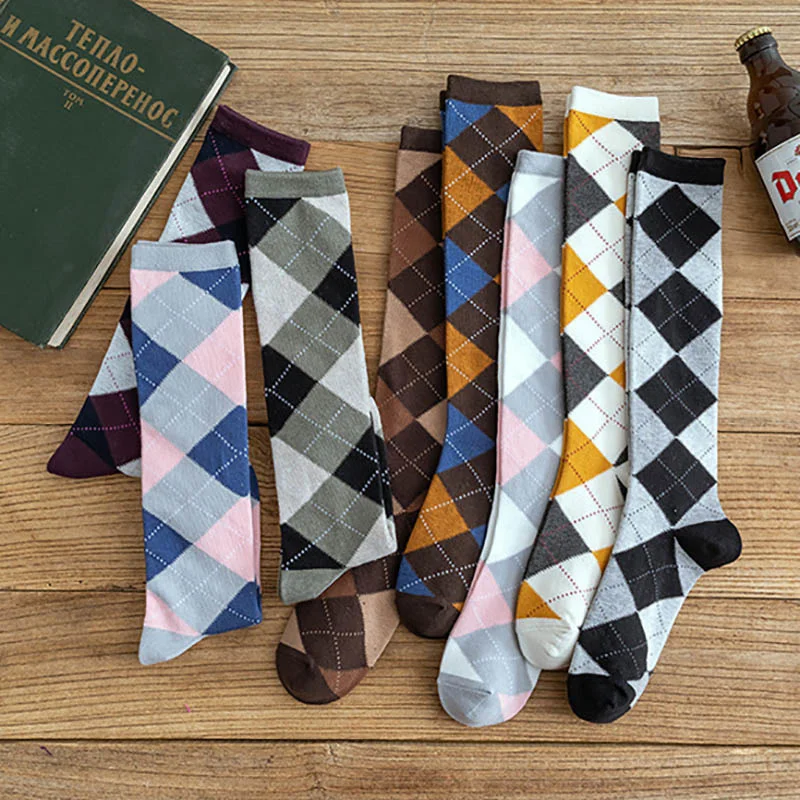 

Japanese-style Hot Socks High-knee Socks for Woman Diamond Socks Standard Autumn Winter Socks Cotton 1-college Style